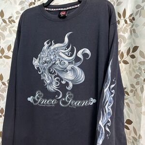 Vintage JNCO Long Sleeve Flames Shirt Size XL Men Y2K Navy Dragon Tribal